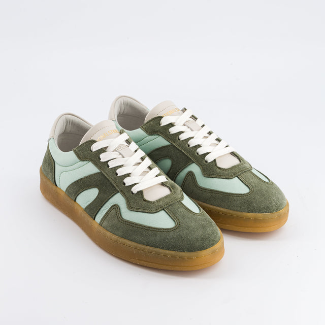 National Standard Sneakers Basses En Cuir Nappa Bleu Et Veau Velours Vert