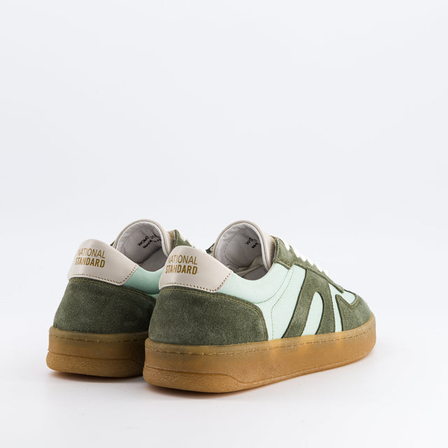 National Standard Sneakers Basses En Cuir Nappa Bleu Et Veau Velours Vert