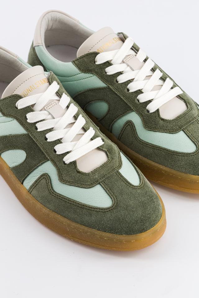 National Standard Sneakers Basses En Cuir Nappa Bleu Et Veau Velours Vert