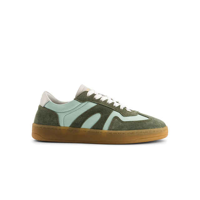 national standard Sneakers basses en cuir nappa bleu et veau velours vert