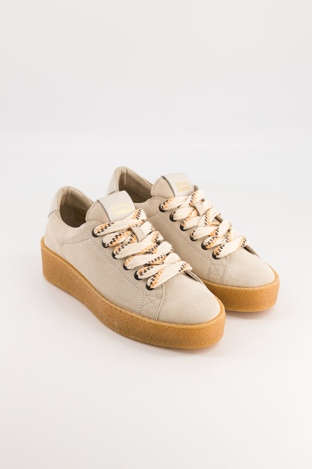National Standard Sneakers Basses En Cuir Veau Velours Et Nappa Beige