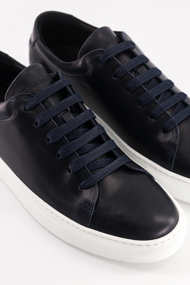 National Standard Sneakers Basses Pour Homme En Cuir Patiné Marine