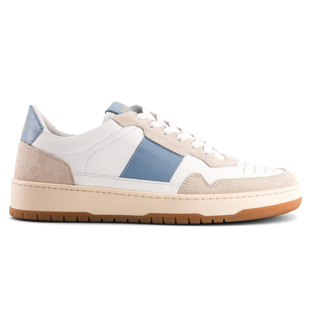 national standard Sneakers cuir nappa blanc empiétement suède beige et bleu