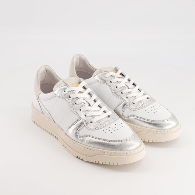 National Standard Sneakers Cuir Nappa Blanc Et Argent