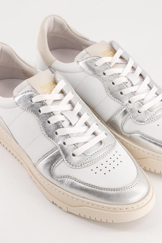 National Standard Sneakers Cuir Nappa Blanc Et Argent