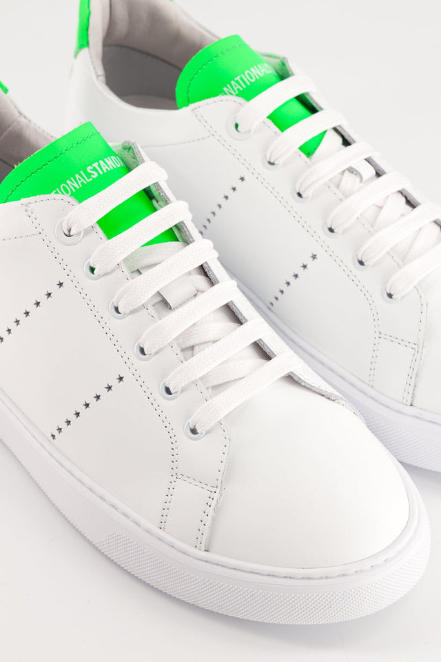 National Standard Sneakers Cuir Nappa Blanc Et Vert Fluo