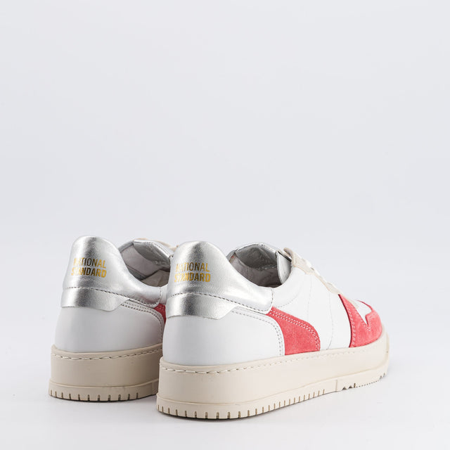 National Standard Sneakers En Cuir Nappa Blanc Argent Et Suède Rose