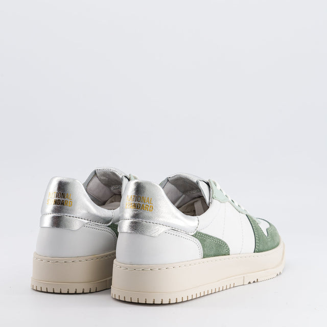 National Standard Sneakers En Cuir Nappa Blanc Argent Et Suède Verte