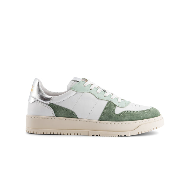 national standard Sneakers en cuir nappa blanc argent et suède verte national standard Sneakers en cuir nappa blanc argent et suède verte