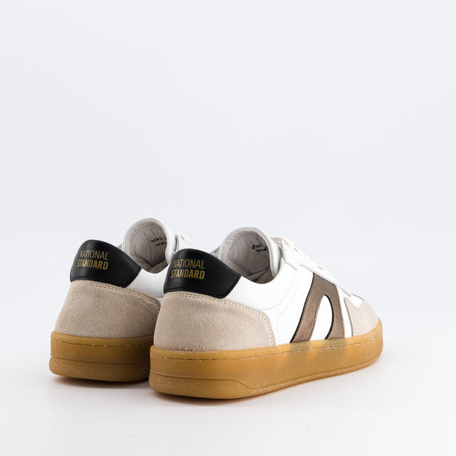 National Standard Sneakers En Cuir Nappa Blanc Et Or Veau Velours Beige