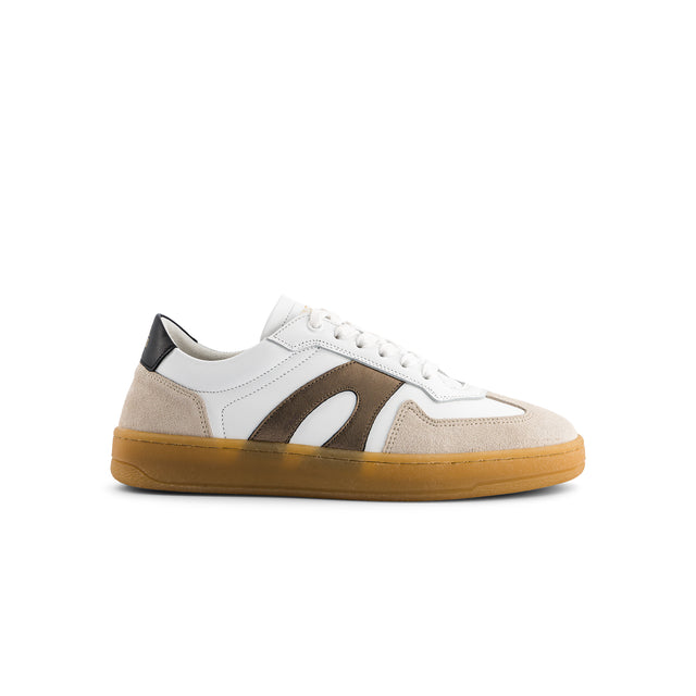 national standard Sneakers en cuir nappa blanc et or veau velours beige