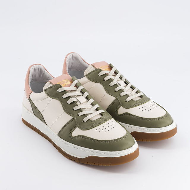 National Standard Sneakers En Cuir Nappa Blanc Vert Et Rose