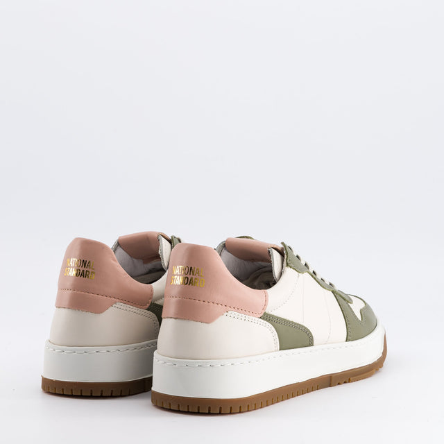 National Standard Sneakers En Cuir Nappa Blanc Vert Et Rose