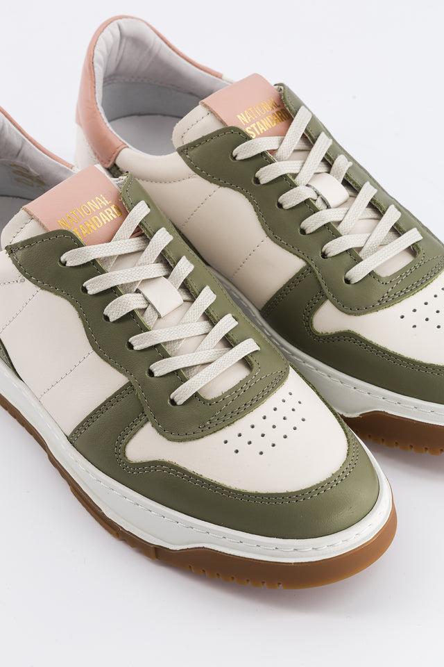 National Standard Sneakers En Cuir Nappa Blanc Vert Et Rose