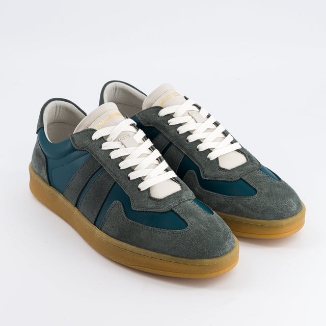 National Standard Sneakers En Cuir Nappa Vert Et Empiétement En Cuir Veau Velours Vert
