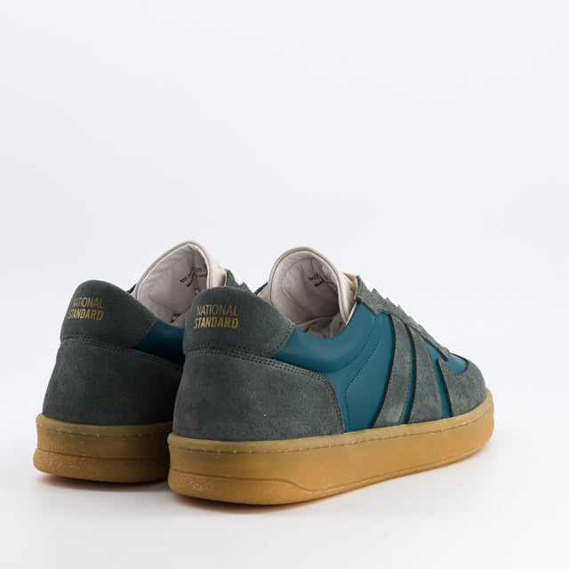 National Standard Sneakers En Cuir Nappa Vert Et Empiétement En Cuir Veau Velours Vert