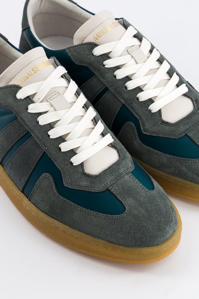 National Standard Sneakers En Cuir Nappa Vert Et Empiétement En Cuir Veau Velours Vert
