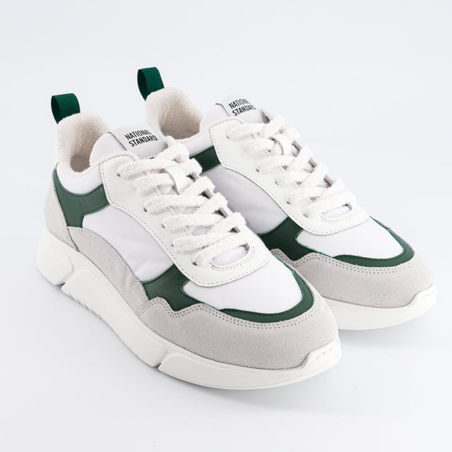 National Standard Sneakers Running Cuir Nappa Blanc Et Vert Suède Grise