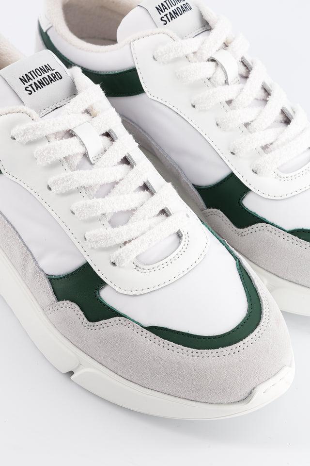 National Standard Sneakers Running Cuir Nappa Blanc Et Vert Suède Grise