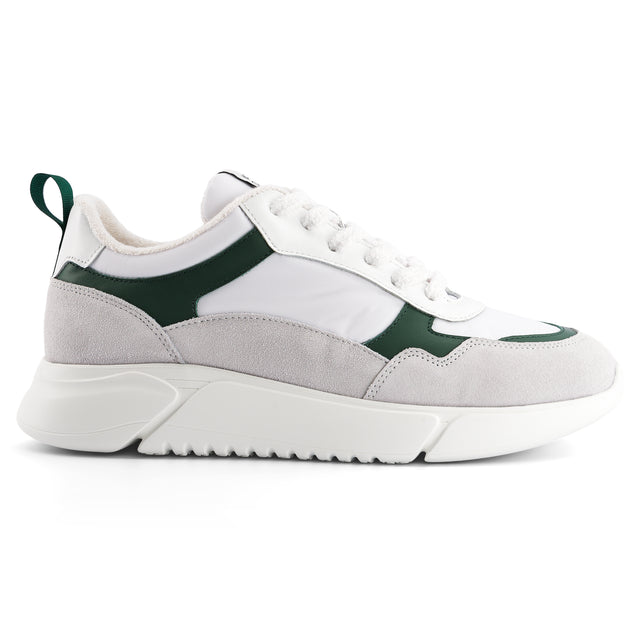 national standard Sneakers running cuir nappa blanc et vert suède grise
