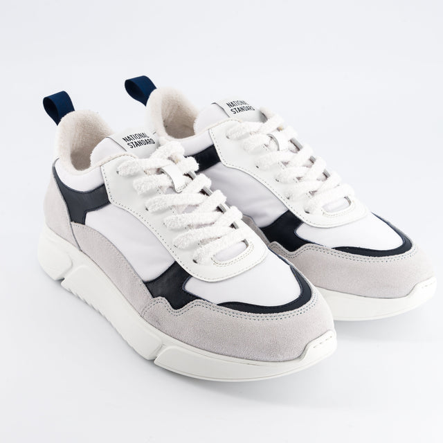 National Standard Sneakers Running Cuir Nappa Noir Et Suède Grise