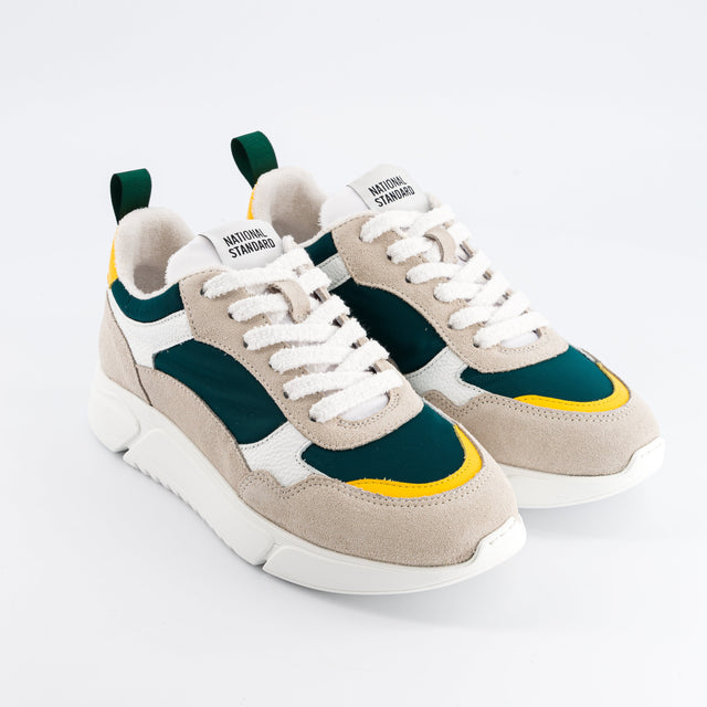 National Standard Sneakers Running En Coton Mesh Vert Et Cuir Jaune / Beige