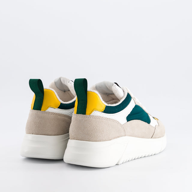 National Standard Sneakers Running En Coton Mesh Vert Et Cuir Jaune / Beige