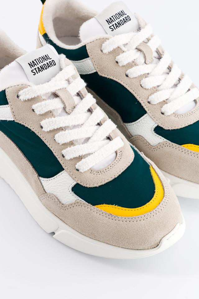 National Standard Sneakers Running En Coton Mesh Vert Et Cuir Jaune / Beige
