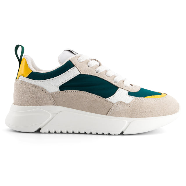 national standard Sneakers running en coton mesh vert et cuir jaune / beige