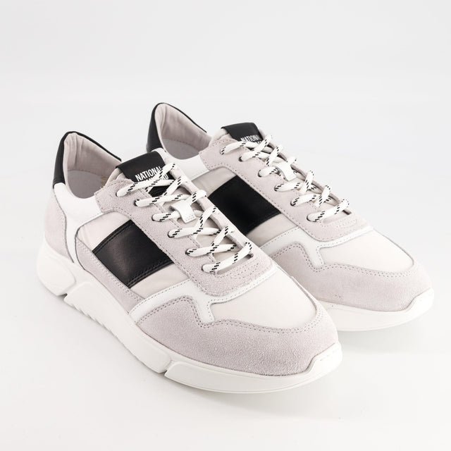 National Standard Sneakers Running En Cuir Nappa Noir Et Mesh Blanc Suède Grise