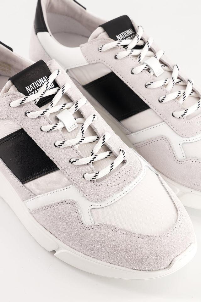 National Standard Sneakers Running En Cuir Nappa Noir Et Mesh Blanc Suède Grise