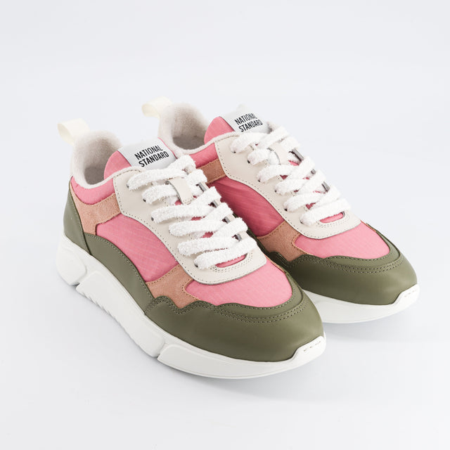 National Standard Sneakers Running En Mesh Rose Et Cuir Veau Velours Vert