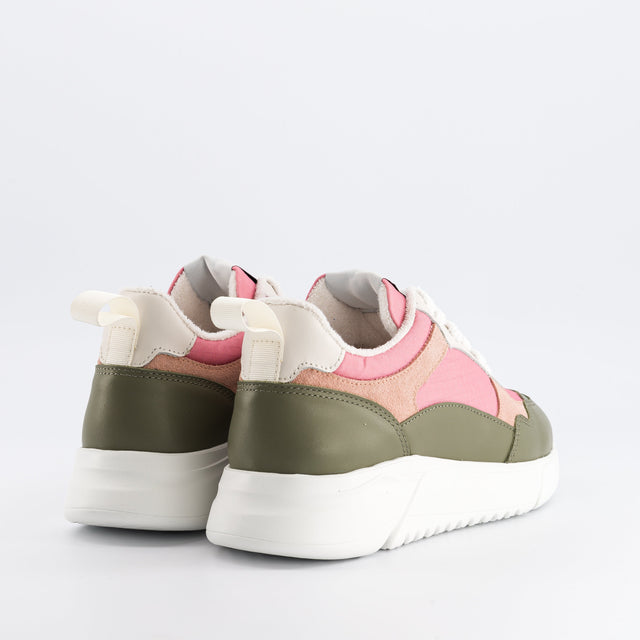 National Standard Sneakers Running En Mesh Rose Et Cuir Veau Velours Vert