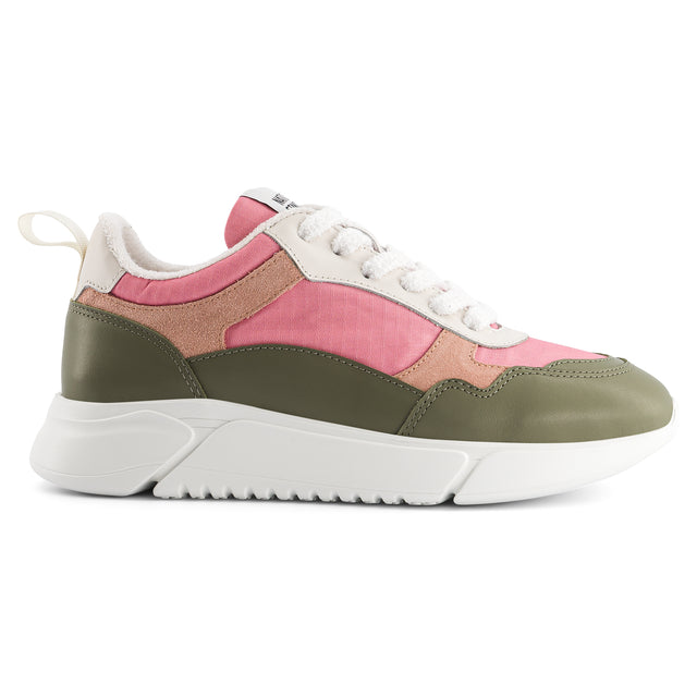 national standard Sneakers running en mesh rose et cuir veau velours vert
