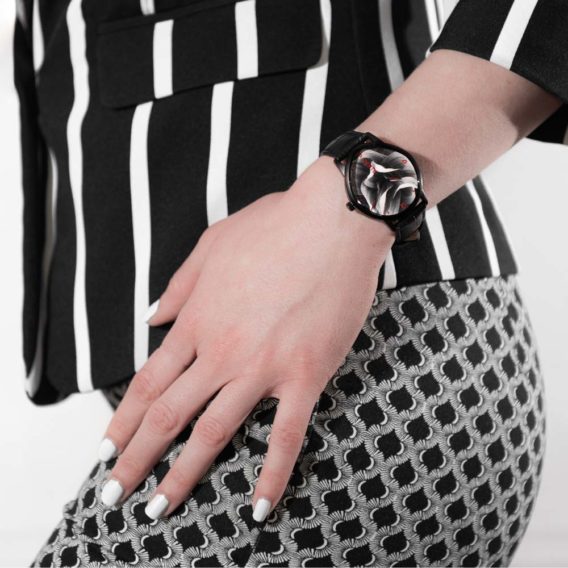 Nepto Montre Black Flower – Cuir Noir Croco