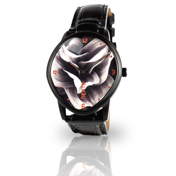 nepto Montre Black Flower – Cuir Noir Croco