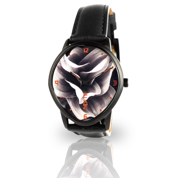 nepto Montre Black Flower – Cuir Noir Nappa