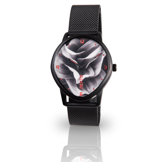 nepto Montre Black Flower – Mesh Métal Noir