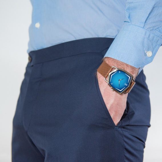Nepto Montre Blue Ocean – Cuir Marron Piqué