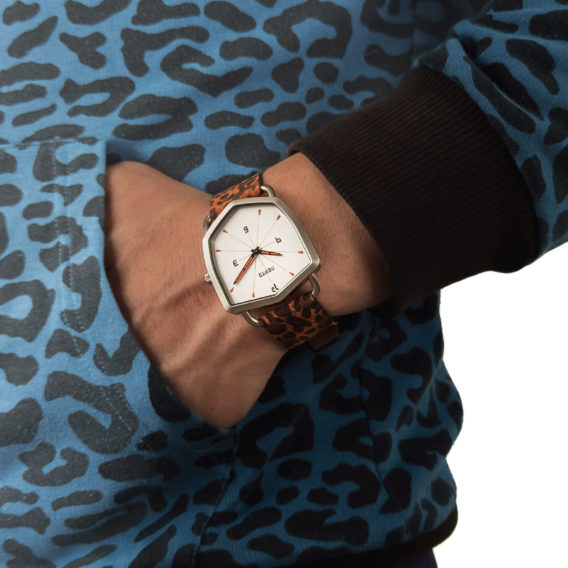 Nepto Montre White Reverso – Cuir Léo Orange