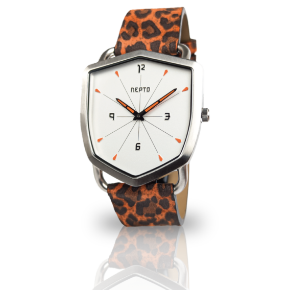 nepto Montre White Reverso – Cuir léo orange