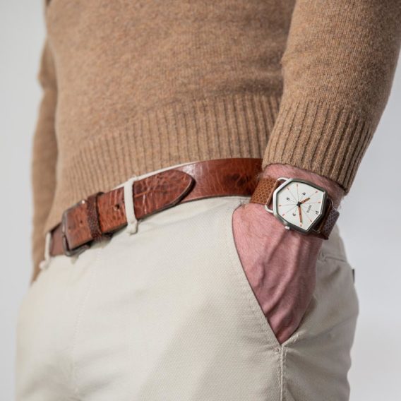 Nepto Montre White Reverso – Cuir Piqué Marron