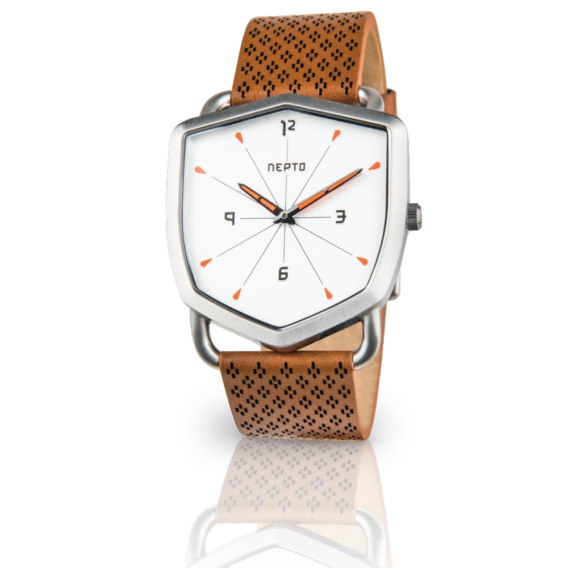 nepto Montre White Reverso – Cuir Piqué Marron