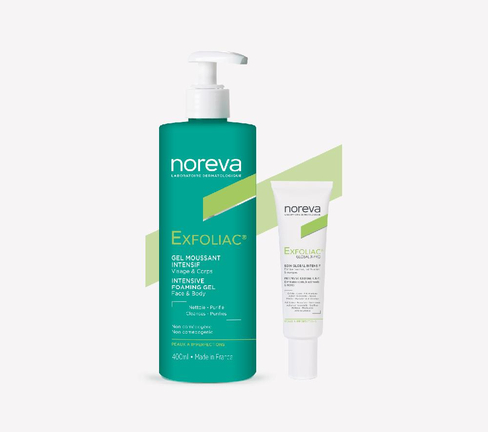 Noreva Routine Anti-imperfections : Exfoliac Global X-pro + Gel Moussant Intensif