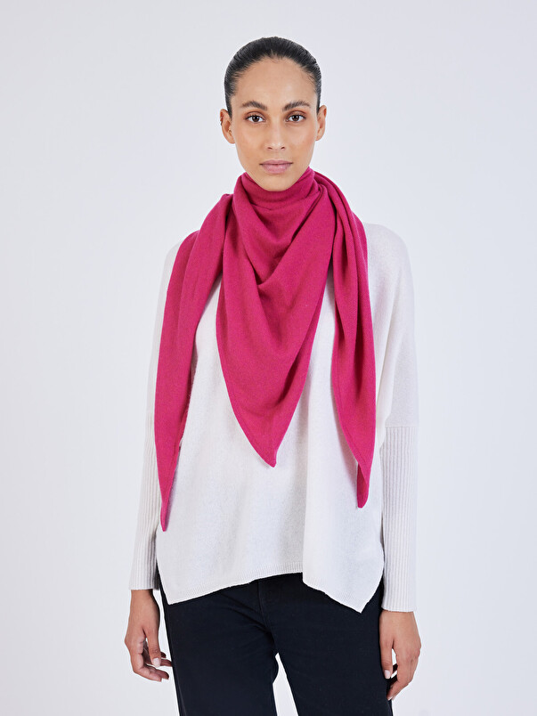 Notshy Echarpe Cachemire Eléonore Echarpe Rose Femme En Cachemire 2 Fils 12GG Forme Triangle