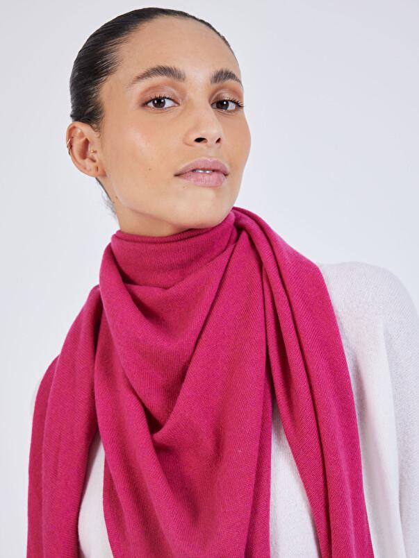 Notshy Echarpe Cachemire Eléonore Echarpe Rose Femme En Cachemire 2 Fils 12GG Forme Triangle