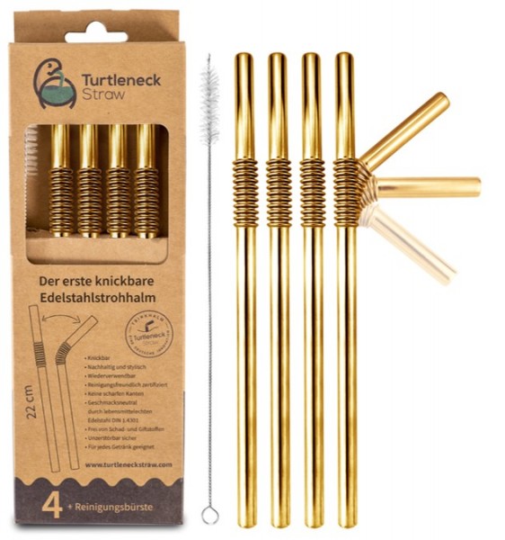 Nuts Innovations Knickbarer Edelstahltrinkhalm 4er Set Gold