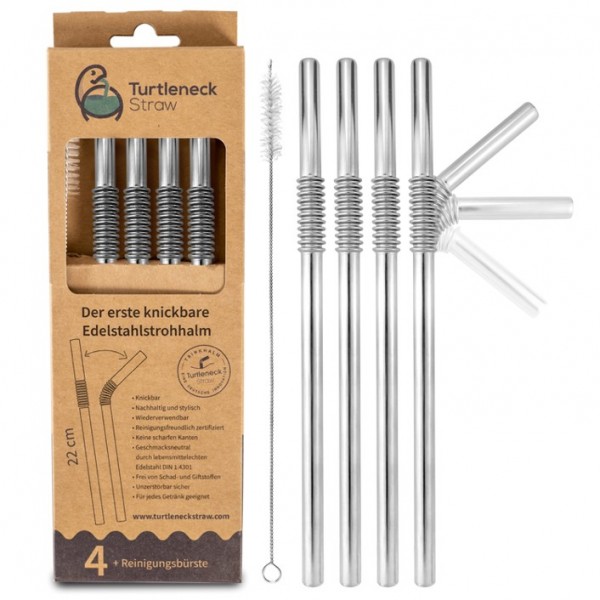 Nuts Innovations Knickbarer Edelstahltrinkhalm 4er Set Silber