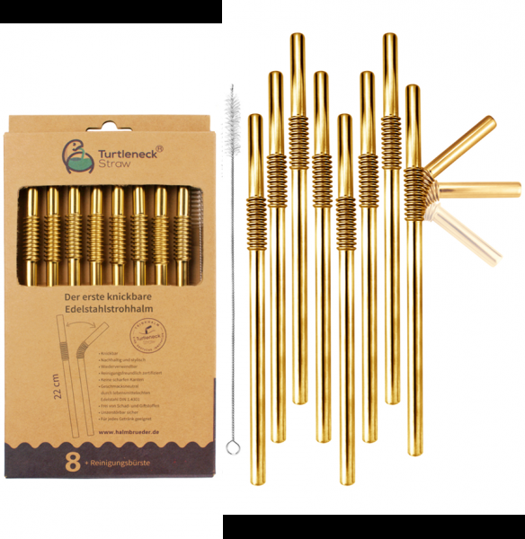 Nuts Innovations Knickbarer Edelstahltrinkhalm 8er Set Gold
