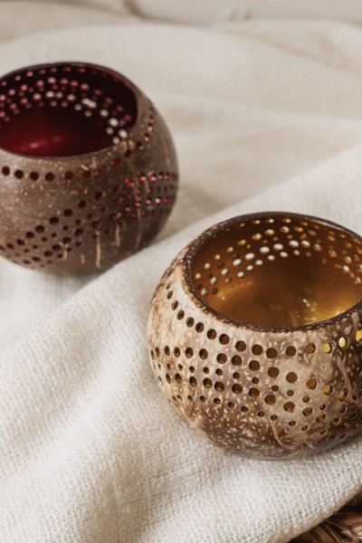 Nuts Innovations Teelichthalter Kokosnuss Wellen Gold